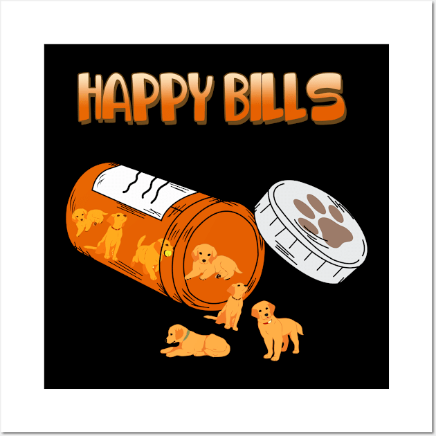 Happy Pills Golden Retriever,Miniature Golden Retriever Dog Owner Wall Art by artbyhintze